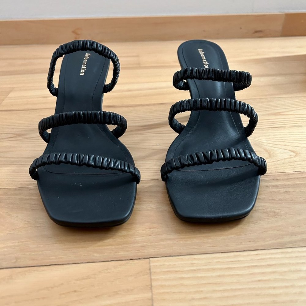 Reformation Gina High Heel Ruched Sandal in Black - Picture 6 of 12